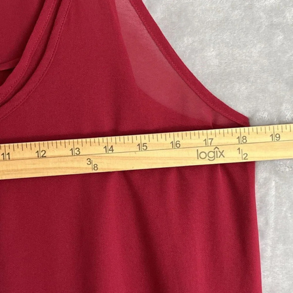 Cinnamon Girl Chiffon Slip Dress S Red Sleeveless Tiered‎ Asymmetrical Hem Midi - Picture 9 of 10